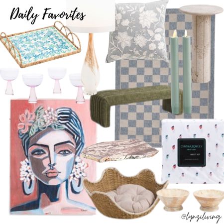 Daily Favorites 

Home decor, home decorations, home finds, home favorites, Tj Maxx finds, tj Maxx home, capiz serving tray, blue serving tray, summer serving tray, modern wall art, blue and pink wall art, pink cocktail glasses, pink glassware, scalloped pet bed, scalloped dog bed, scalloped cat bed, pet supplies, pet decor, wood serving bowls, strawberry bedding, strawberry bedsheets, aesthetic bedding, blue checked area rug, blue outdoor rug, stone serving tray, green bedroom bench, white table lamp, beige table lamp, neutral table lamp, green flameless candles, blue floral throw pillow, marble travertine table, portrait wall art 

#LTKfindsunder50 #LTKhome #LTKfindsunder100