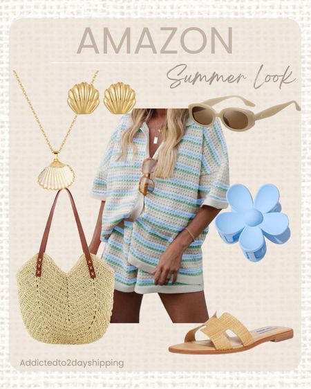 AMAZON- Summer Look

Two piece set, crochet knit set, matching set, comfy set, summer two piece set, stripe two piece matching set, short sleeve and shorts set, button down short sleeve and shorts set, straw handbag, casual look, casual outfit,  straw slide on sandals, slide on sandals, flower claw clip, shell earrings, shell necklace, gold shell earrings, neutral sunglasses, oval sunglasses, summer outfit, vacation look



#LTKfindsunder100 #LTKstyletip #LTKfindsunder50