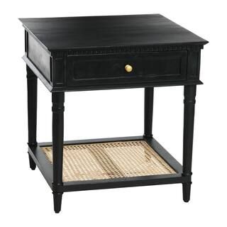 Maxwelton 24 in. Black Finish Acacia Wood and Cane Acent Side Table | The Home Depot