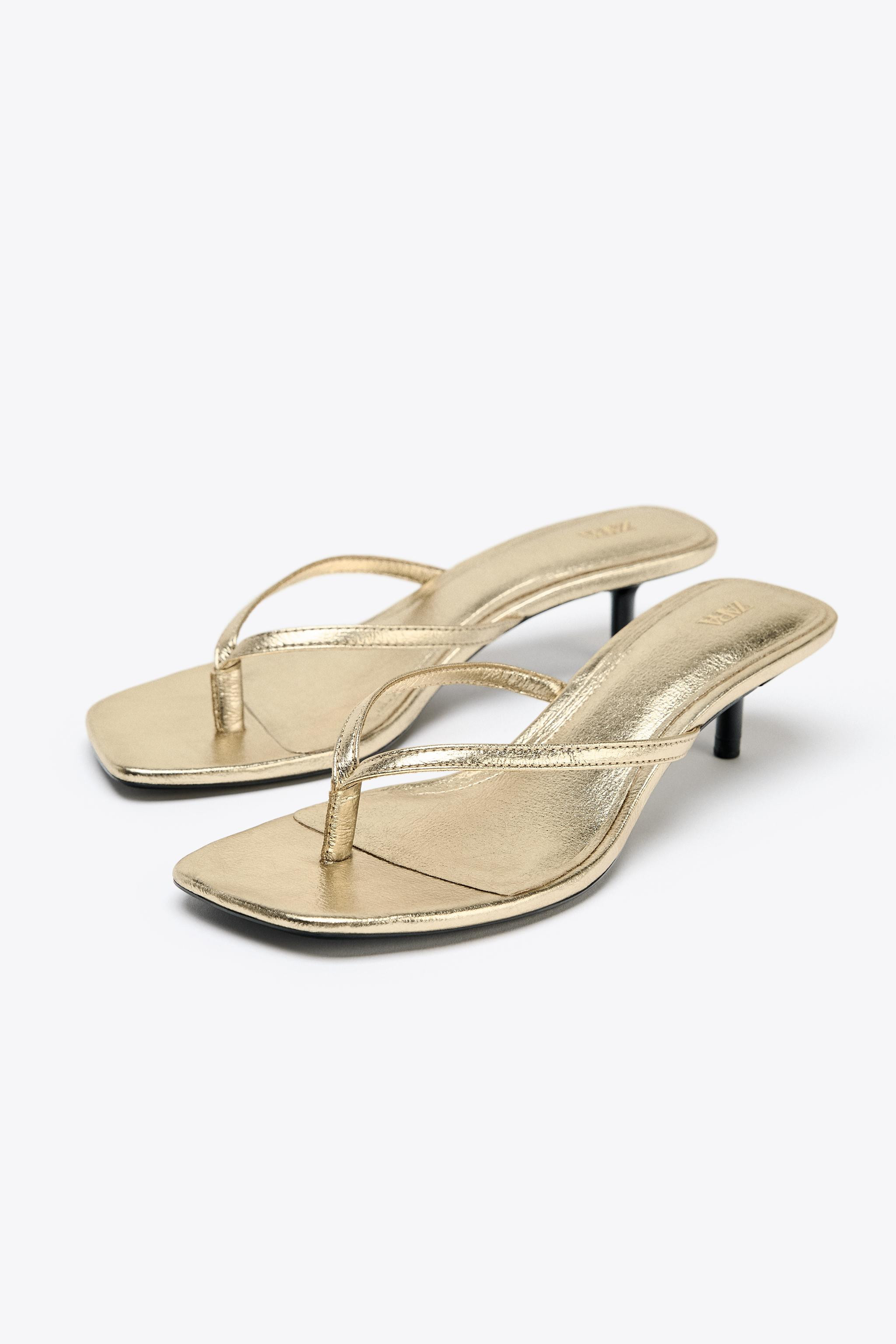 METALLIC KITTEN-HEEL SANDALS | Zara UK
