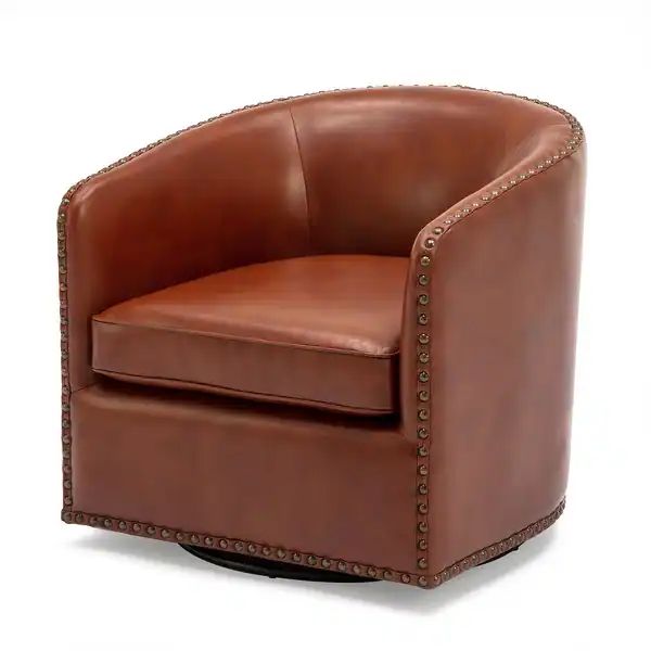 Truman Faux Leather Swivel Arm Chair with Nailhead Trim by Greyson Living - Caramel | Bed Bath & Beyond