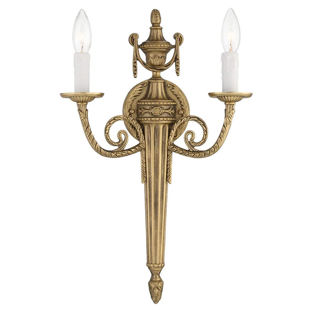 Nolan Updated Traditional Matte Brass Candle Wall Light Sconce | Kathy Kuo Home