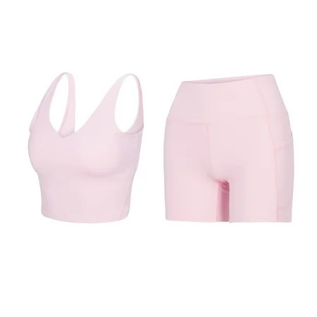 Workout Sets for Women 2 Piece Seamless Ribbed Crop Tank High Waist Shorts Yoga Outfits (X-Large Pin | Walmart (US)