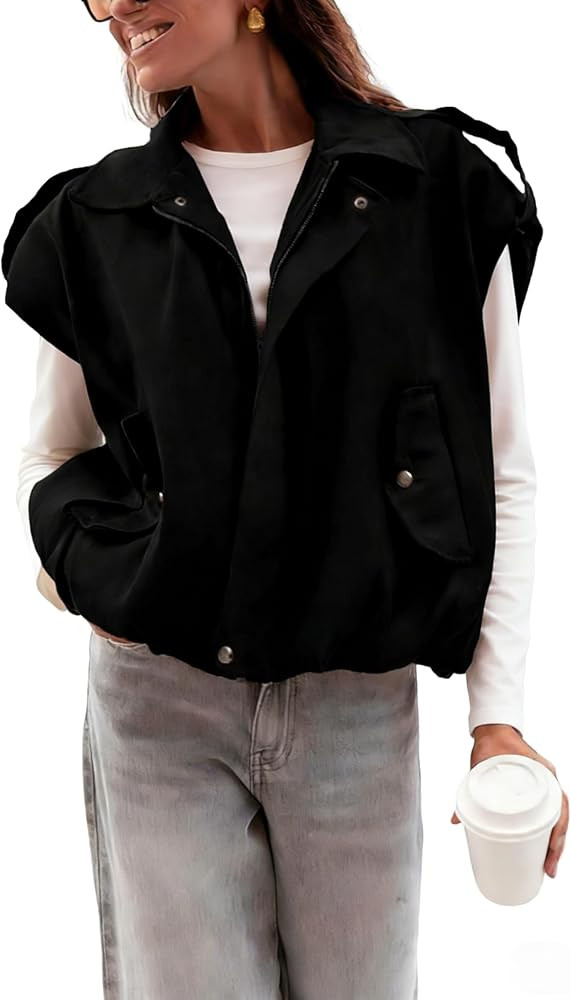 APAFES Womens Faux Suede Vest Oversized Lapel Pilot Sleeveless Jacket Fall Trendy Vest Tops Stree... | Amazon (US)