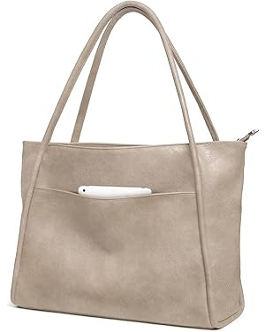 Large Tote Bag for Women Work with Zipper 16L Vegan Leather Ladies Travel Purses and Handbags | Amazon (US)