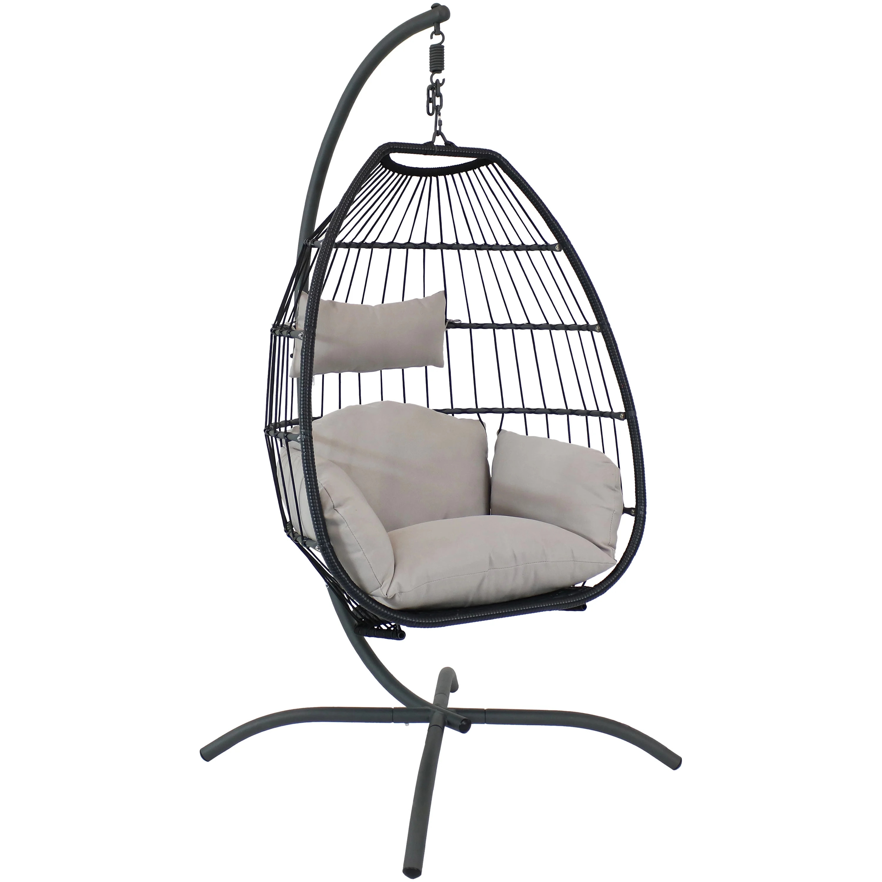 Sunnydaze Oliver Egg Chair and Stand - Resin Wicker Nylon Rope - Gray Cushions | Walmart (US)