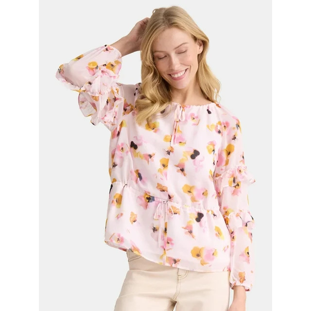 The Pioneer Woman Floral Print Blouse with Ruffle Sleeves, Sizes S-3XL, Women’s | Walmart (US)