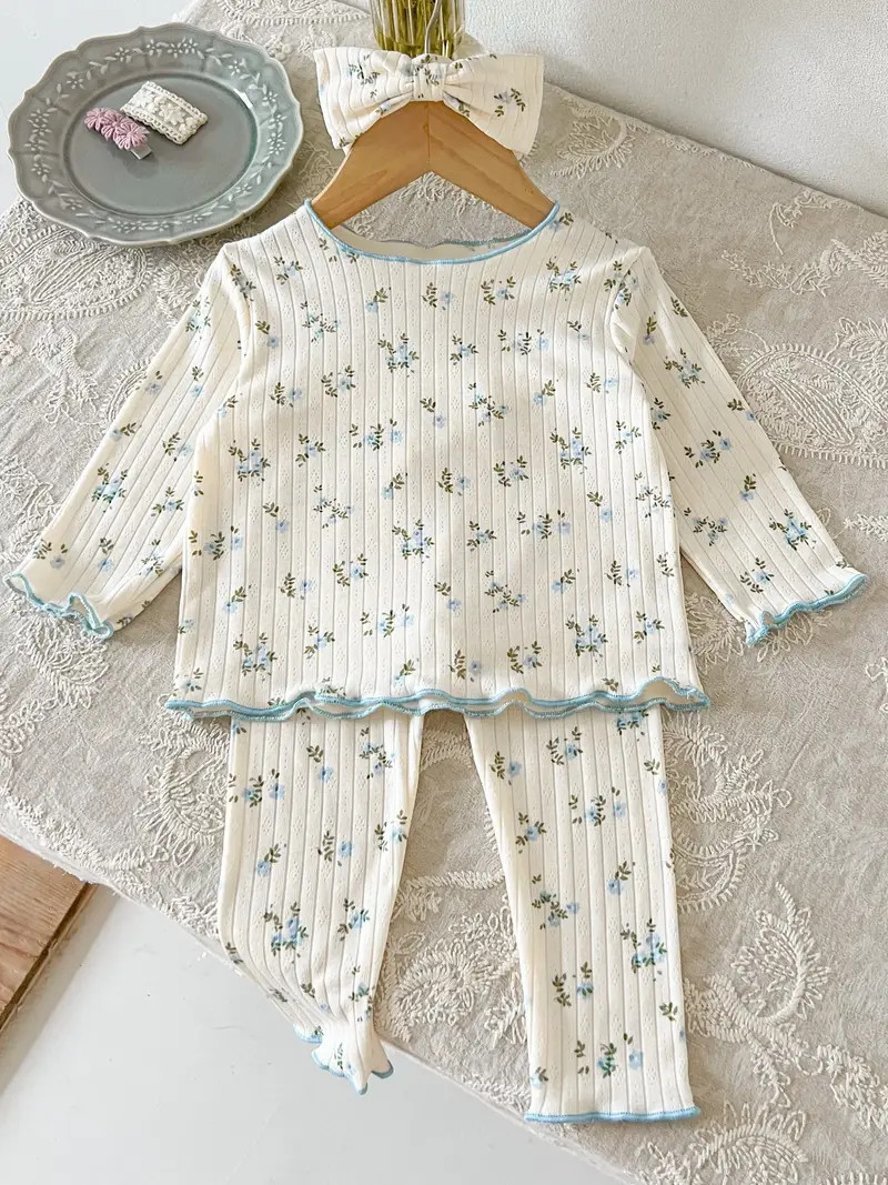 Adorable Baby Girls' Floral Outfit - Soft Casual Top & Trousers Set with Matching Headband for Au... | Temu Affiliate Program