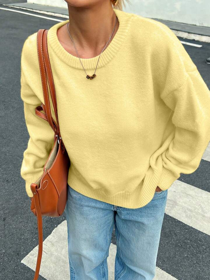 INAWLY Women Round Neck Dropped Shoulder Long Sleeve Loose Casual Sweater, Autumn/Winter | SHEIN