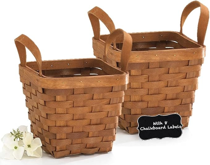 Small Wooden Decorative Woodchip Basket With Handles Empty Baskets 4 Inch 2 Pack For Gifts With C... | Amazon (US)