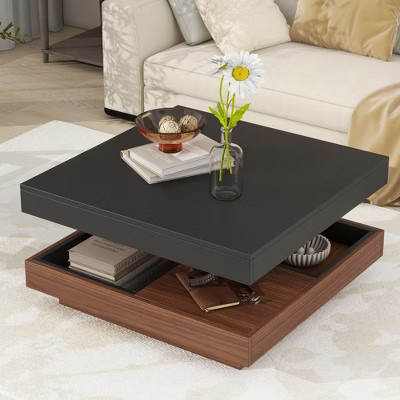 KTMBDW Coffee Table 360¡ãRotating Coffee Table with Storage, Wood Table, 2-Tier Square Coffee Tables for Living Room with 3 Detachable Tray, Black | Target