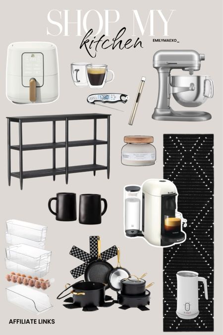 Shop my kitchen | kitchenaid mixer | electric lighter | gold lighter | neutral kitchen | affordable kitchen decor | kitchen runner rug | Nespresso machine | black coffee mugs | hearth and hand with magnolia | white air fryer | meat thermometer | black and gold pots and pans 

#LTKstyletip #LTKhome #LTKMostLoved