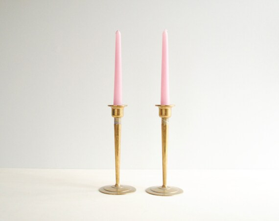 Vintage Solid Brass Candle Holder Pair, Brass Candlesticks, Brass Candle Sticks, Pair of Brass Ca... | Etsy (US)