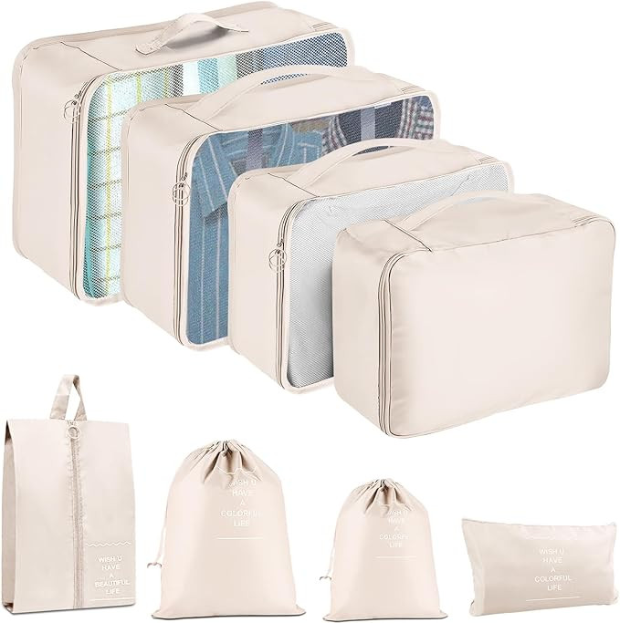 Packing Cubes for Travel - 8 Set Luggage Organizer Bags for Family, Mesh Breathable Travel Packin... | Amazon (US)