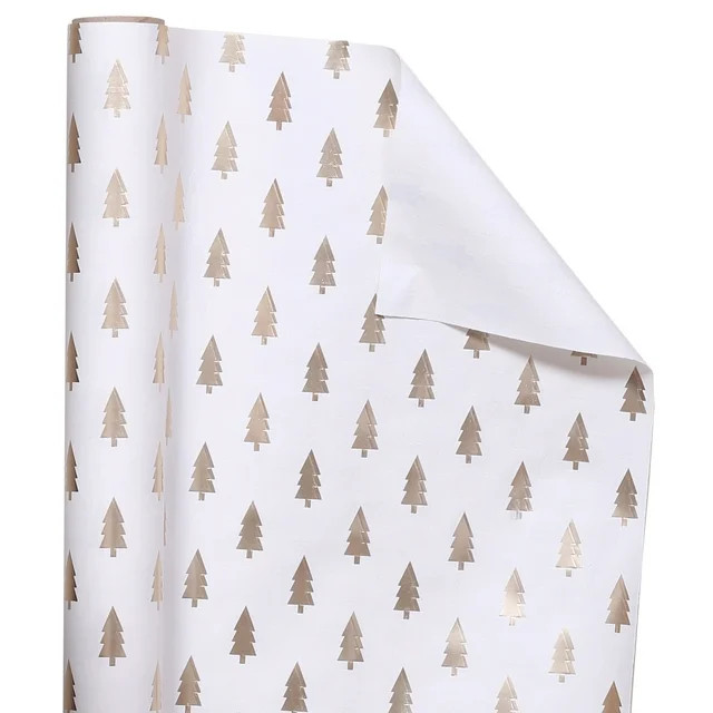 Gold Metallic Foil and White Tree Christmas Wrapping Paper, 25 Square feet by My Texas House - Wa... | Walmart (US)