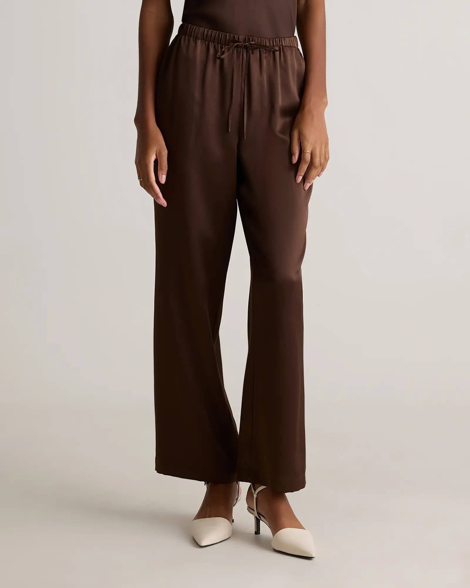 100% Washable Silk Drawstring Wide Leg Pants in Hot Fudge | Quince