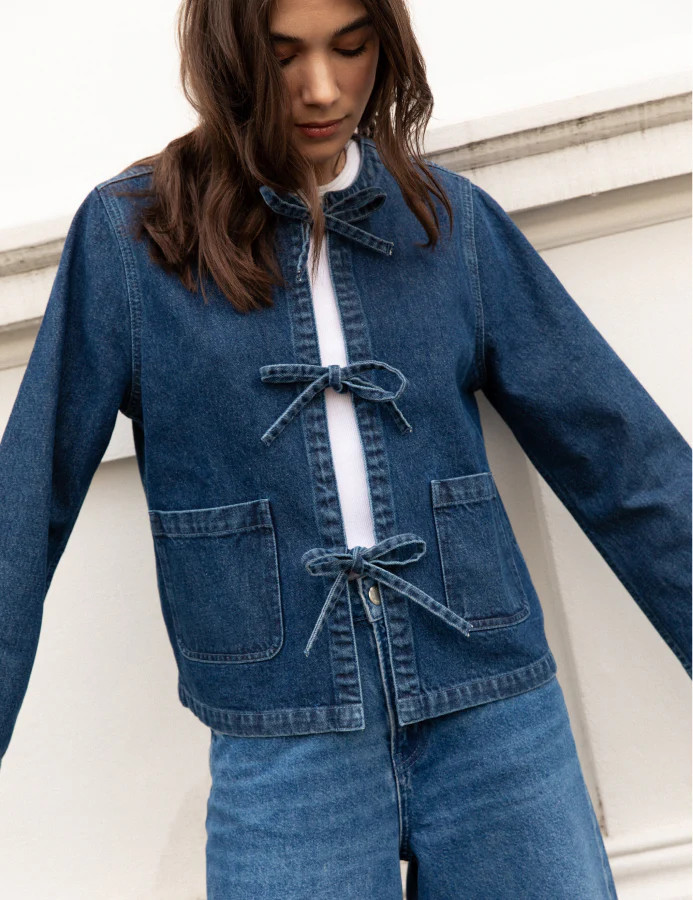 Dark Denim Tie Front Arlington Jacket | Nobody's Child