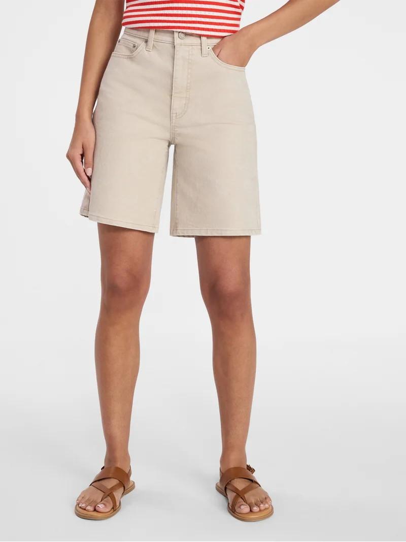 Time and Tru Women's High Rise Denim Bermuda Shorts, 9" Inseam, Sizes 0-20 | Walmart (US)