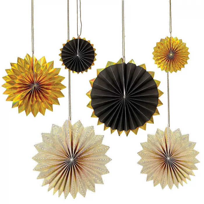 Meri Meri Black and Gold Paper Fan – Party Decorations and Accessories – 6 Count | Target