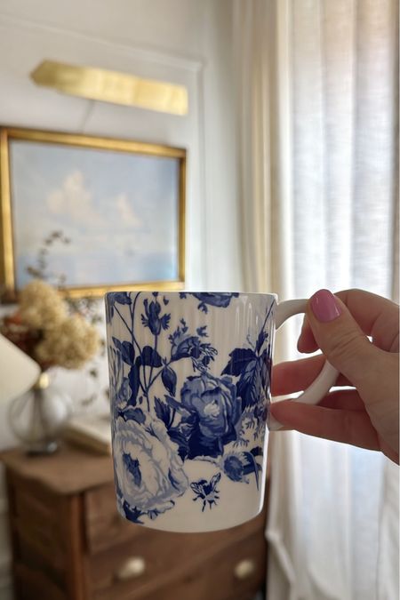 Blue and white floral mug, gold picture light, sailboat painting dupes 

#LTKhome
