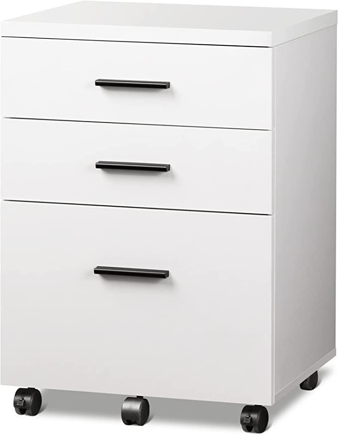 DEVAISE 3 Drawer File Cabinet for Home Office, Wood Under Desk Filing Cabinet, Rolling Printer St... | Amazon (US)