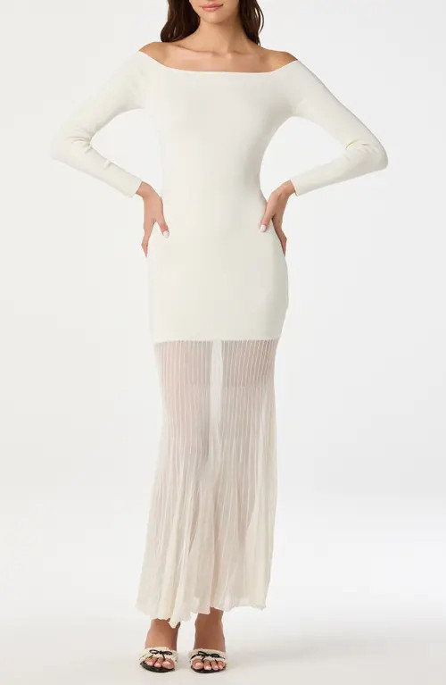 ASTR the Label Long Sleeve Off the Shoulder Mixed Media Dress in Cream at Nordstrom, Size X-Small | Nordstrom