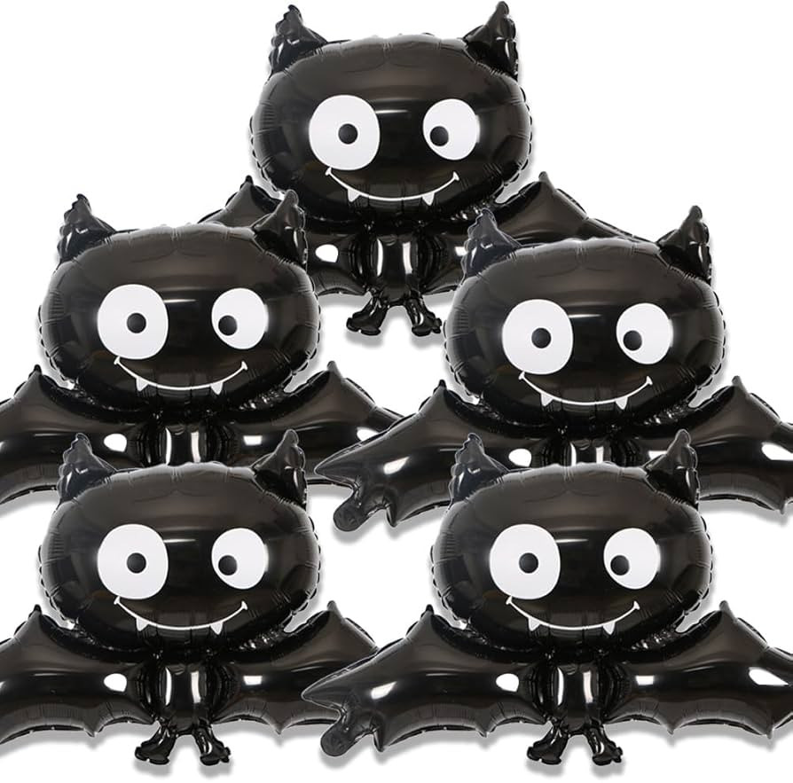 5 Pieces Halloween Foil Balloons Large Bat Mylar Balloons Black Bat Aluminum Foil Balloons Cute B... | Amazon (US)