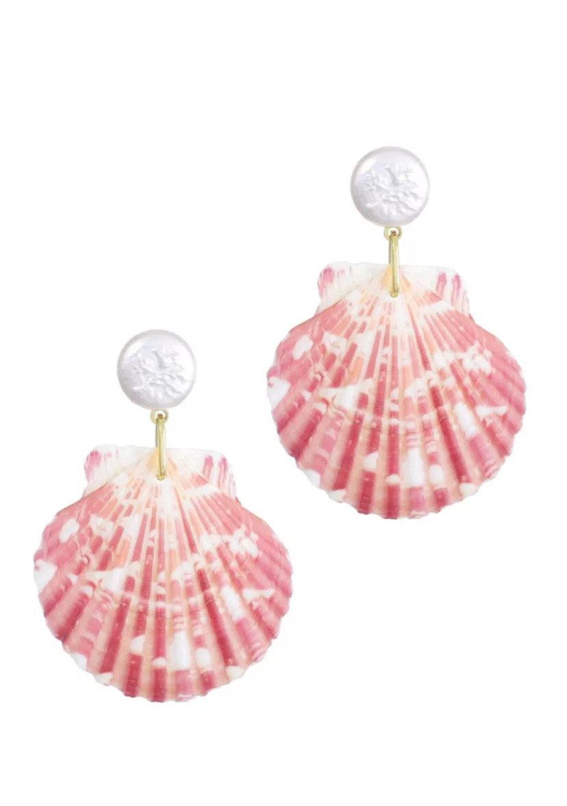 Pink Shell and Shell Pearl 2-Drop Earrings | Belk