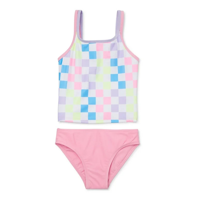 Wonder Nation Girls' Strappy Tankini Swimsuit with UPF 50, 2-Piece, Sizes 4-18 & Plus | Walmart (US)