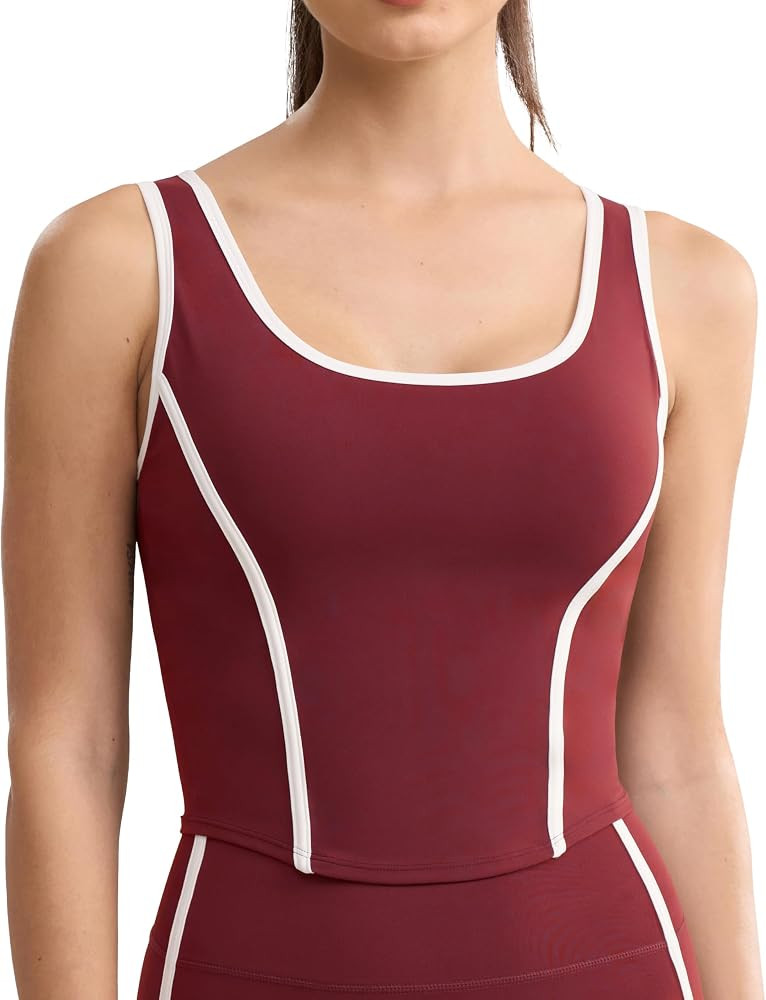 Women's Workout Crop Tank Tops Fishbone Yoga Shirts Sleeveless Padded Casual Summer Mild Support ... | Amazon (US)