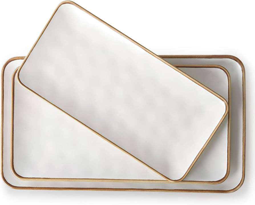 Ceramic Rectangle Serving Platter with Brown Rim: 15.6/14.1/12.6 Inch Large Serving Dishes for En... | Amazon (US)