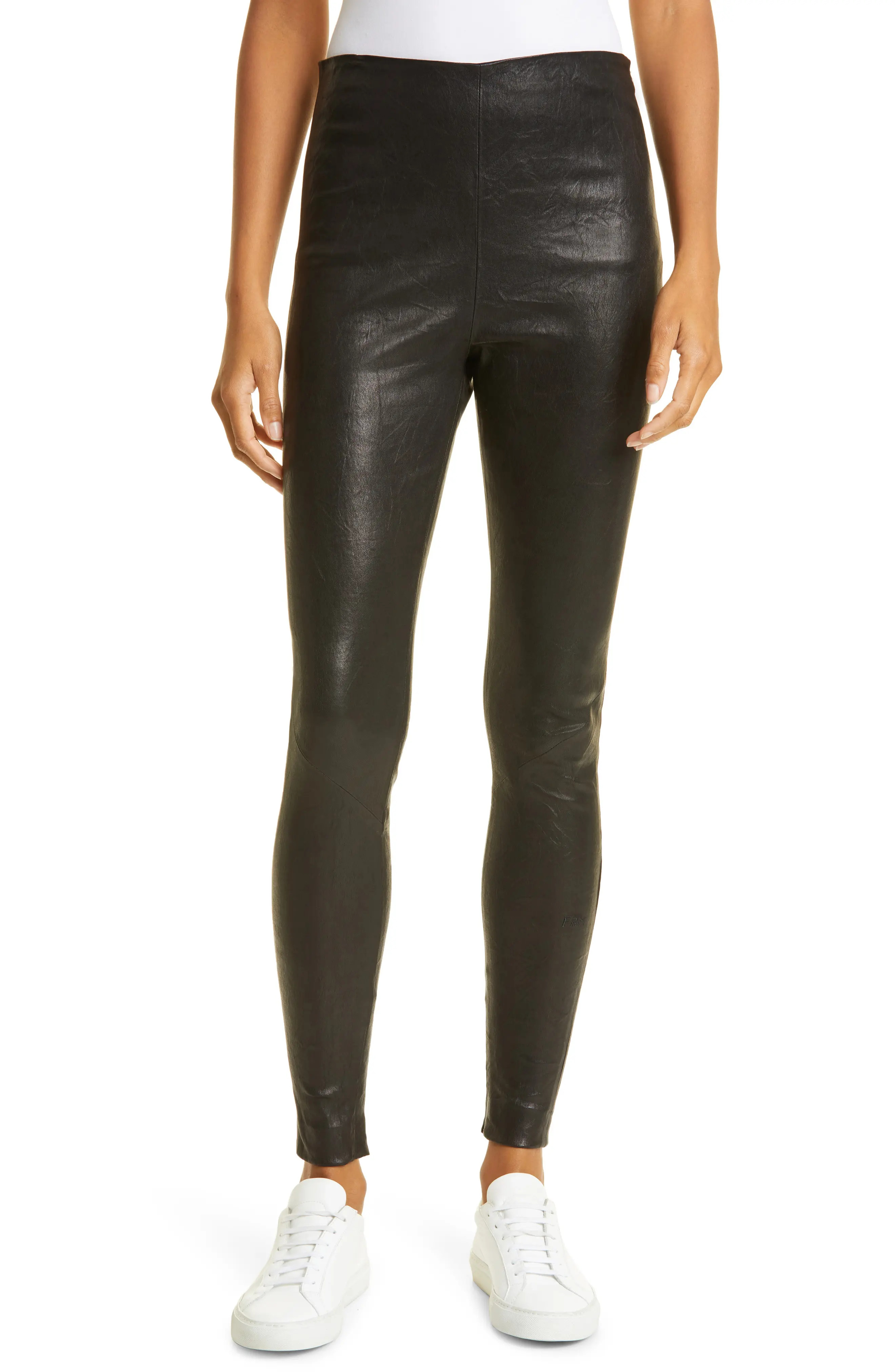 FRAME Leather Leggings in Noir at Nordstrom, Size X-Small | Nordstrom