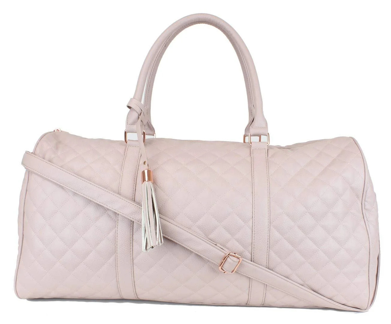 Women's Quilted Leather Weekender Travel Duffel Bag With Rose Gold Hardware - Large 22" Size - Cu... | Walmart (US)