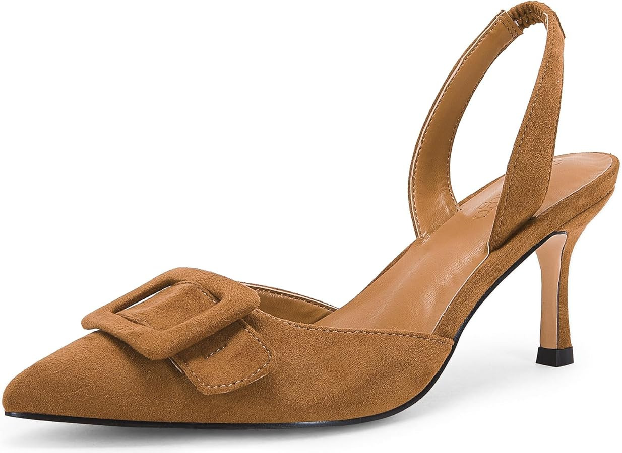Coutgo Womens Slingback Heels Kitten Heel Pumps Dress Shoes Sling Back Closed Pointed Toe Suede W... | Amazon (US)