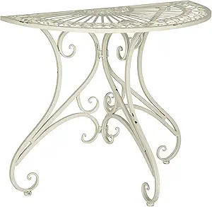 SAFAVIEH Outdoor - Annalise Half-Moon Accent Table - Antique White Iron Metal - Vintage Baroque S... | Amazon (US)