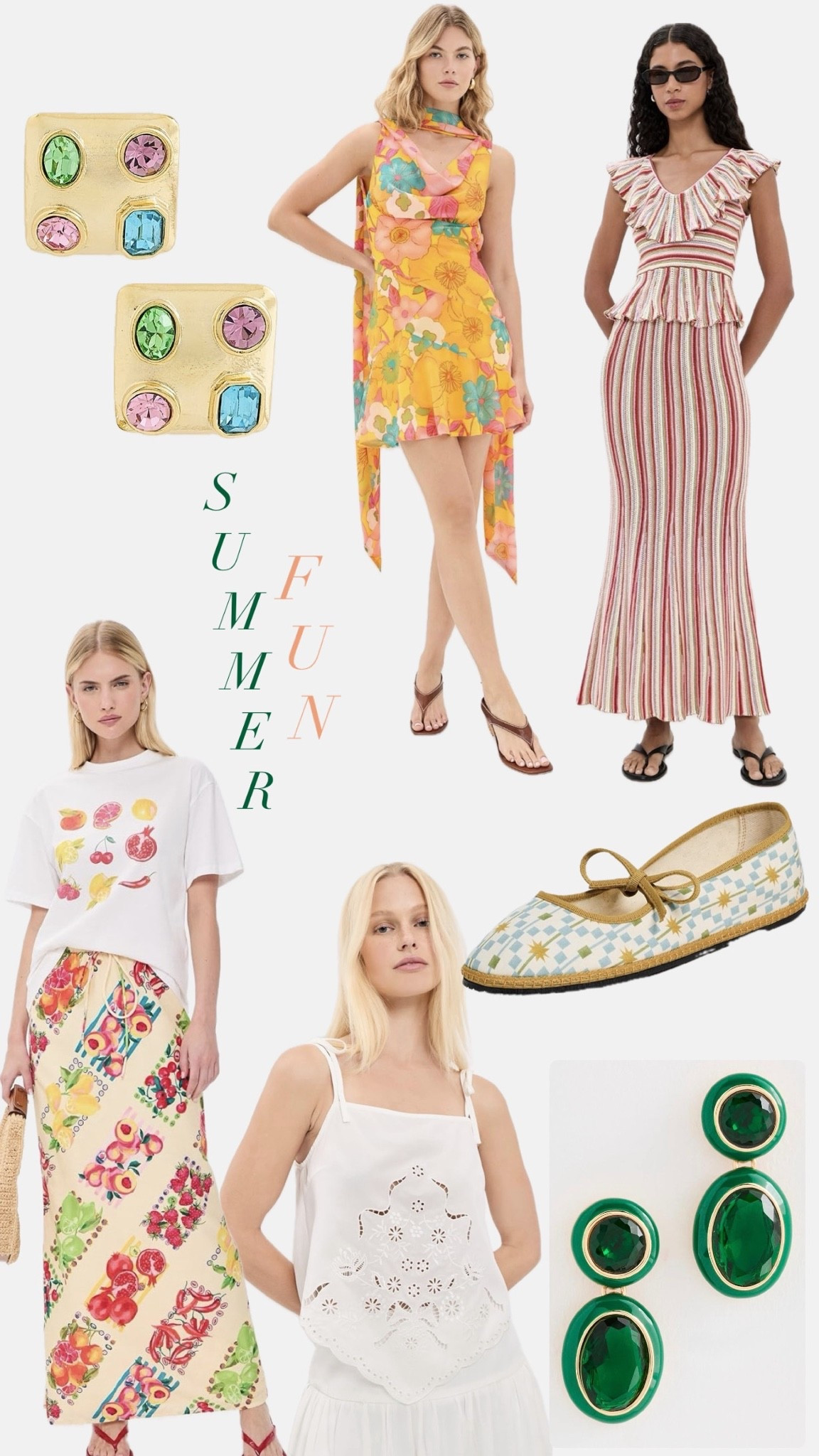Summer trending dresses, skirts; shoes & super fun earrings <> all $180 and under — daily edit cover from Found by Em