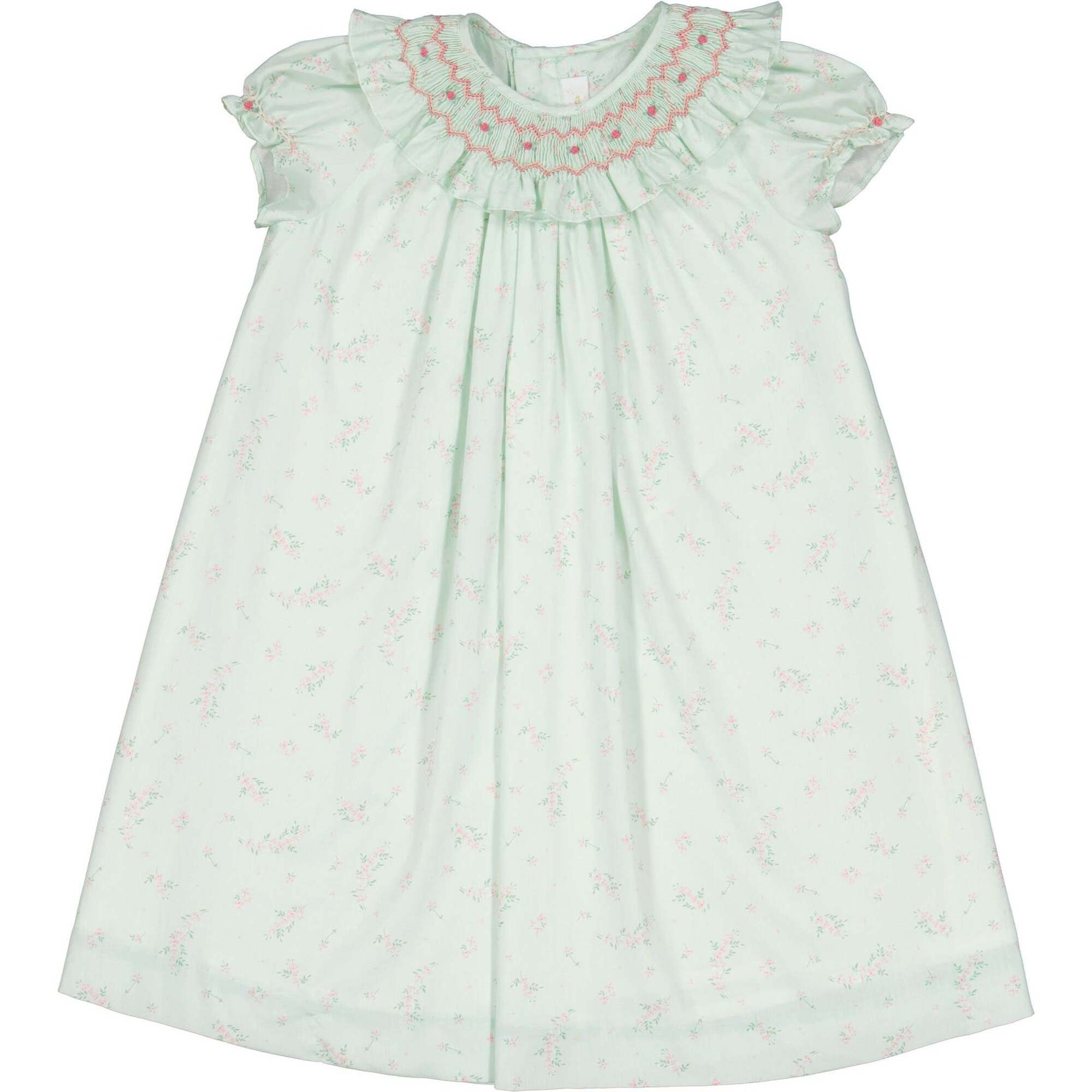 Jasmine Floral Short Puff Sleeve Bishop Dress, Mint | Maisonette
