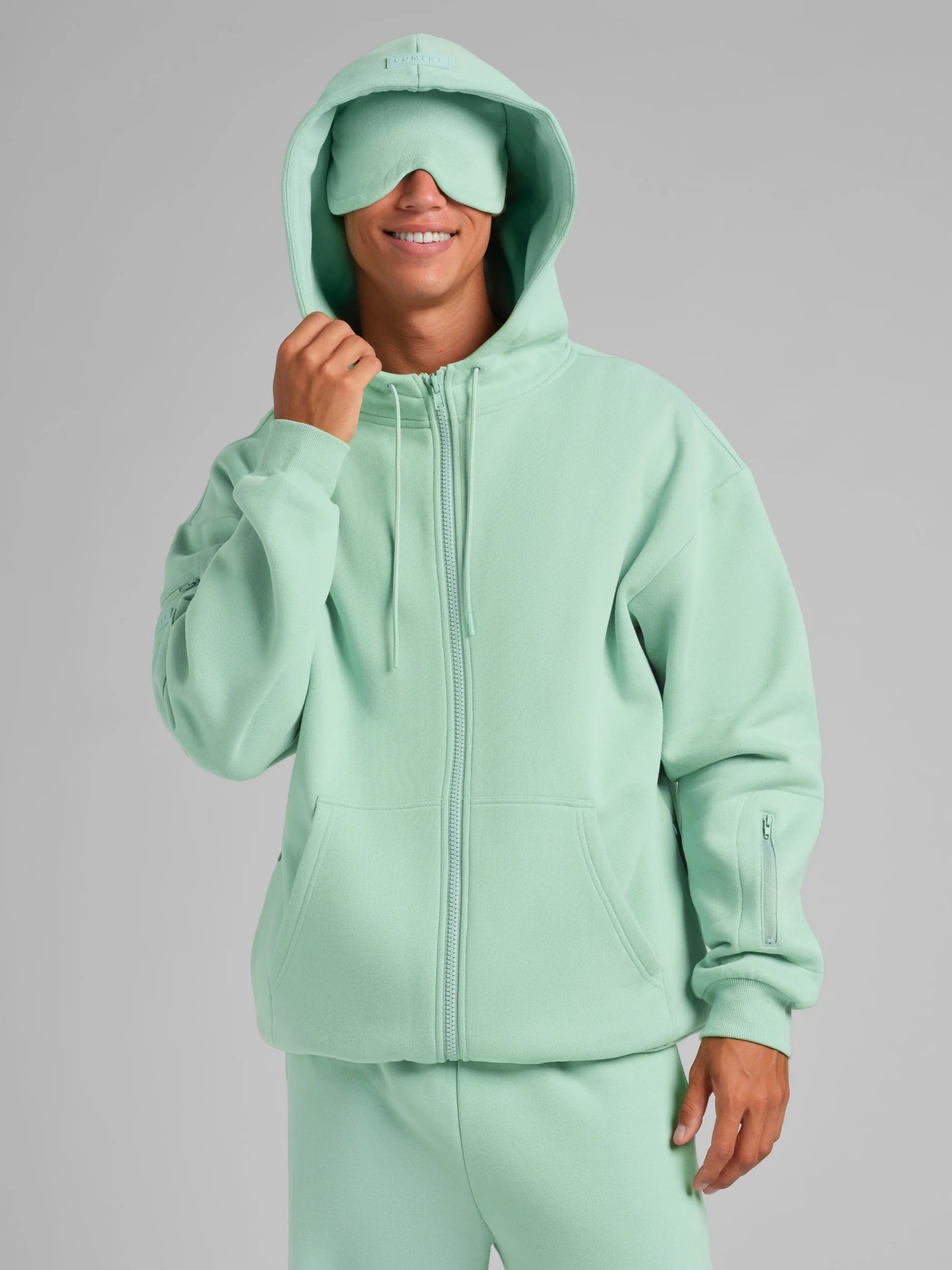 Comfrt Airplane Mode Travel Zip Hoodie – Mega | Aloe | Oversized | XS | Comfrt