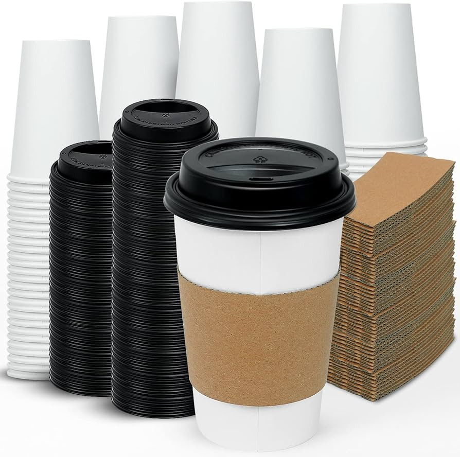 Ginkgo 100 Pack 16 oz Disposable Coffee Cups with Lids and Sleeves - To Go Paper Coffee Cups for ... | Amazon (US)