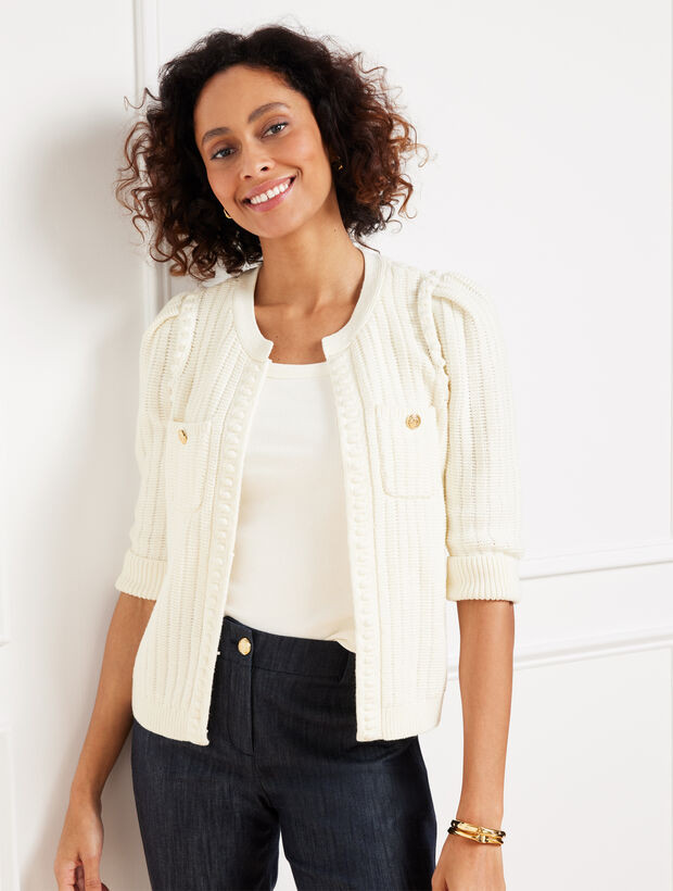 Textured Elbow Sleeve Cardigan | Talbots