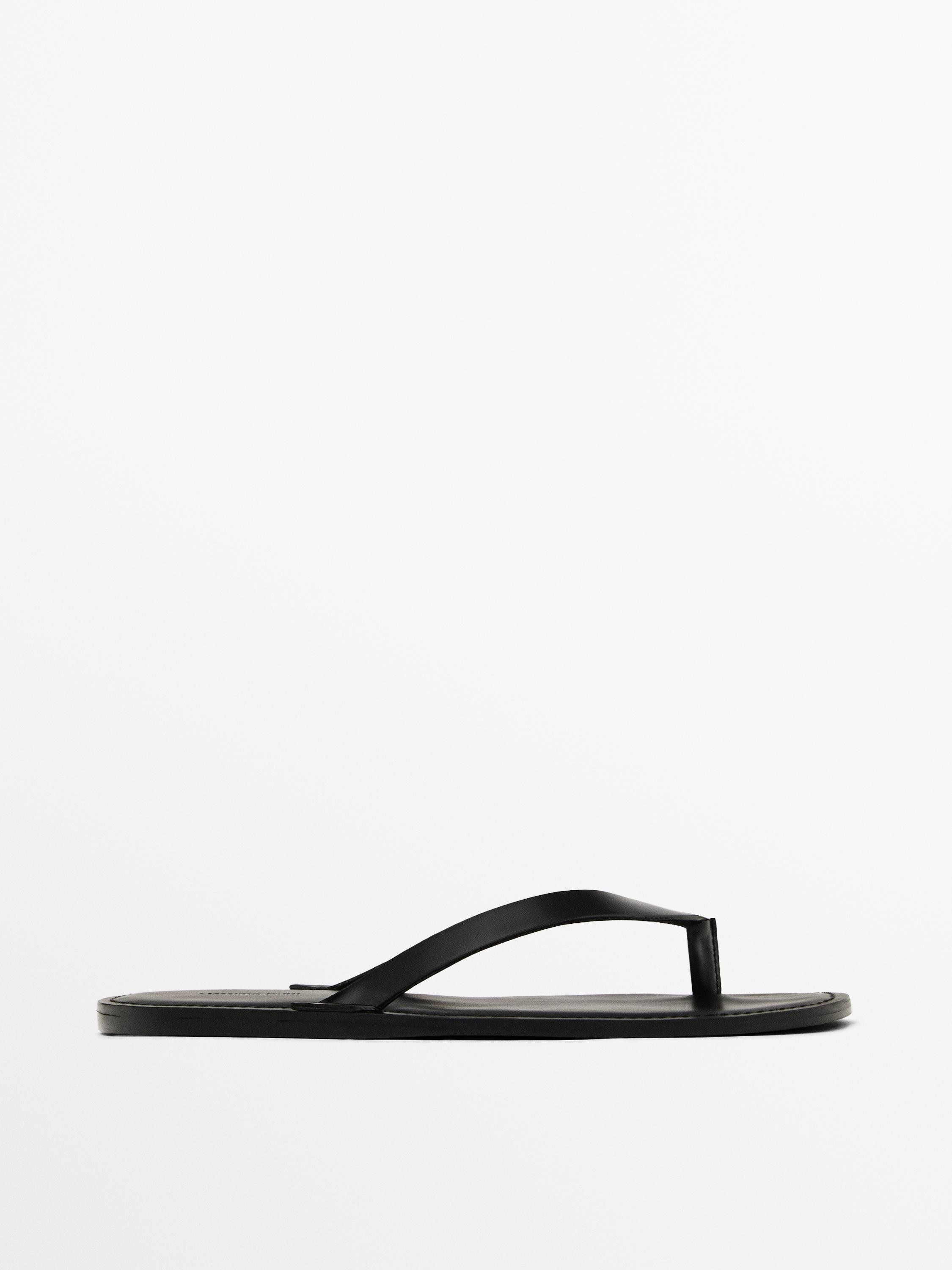 Leather sandals with toe divider | Massimo Dutti UK