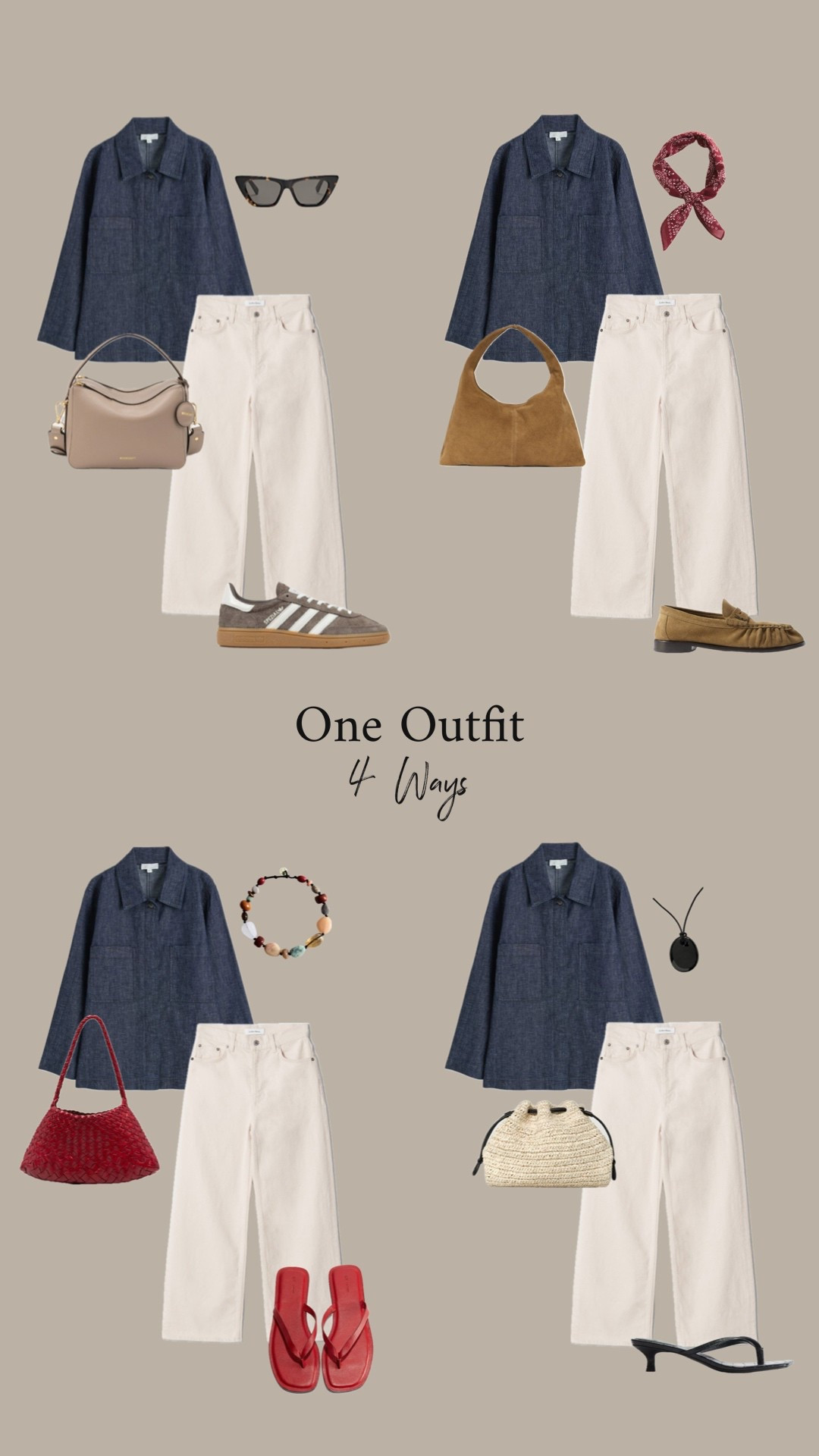 One outfit, 4 ways.
Different ways to style ecru straight cropped jeans & a denim shirt from day to evening 

#LTKpetite #LTKspring #LTKsummer