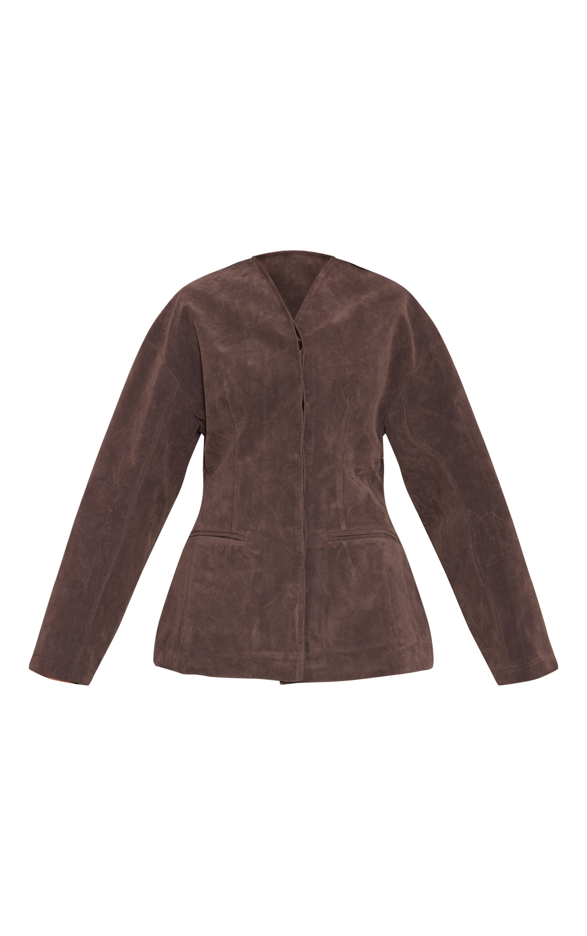 Khaki Suede Collarless Cocoon Sleeve Blazer | Co-ords | PrettyLittleThing US