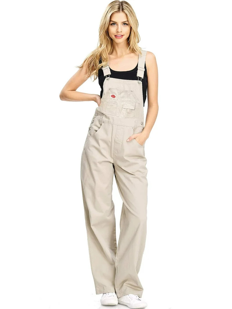 Revolt PLUS SIZE Women's Juniors Baggy Straight Leg Twill/Denim Overalls (18, Khaki) | Walmart (US)