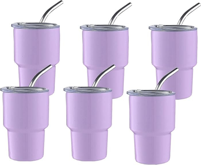 3 oz Cute Mini Tumbler Shot Glass Set，With Straw and Lid Sublimation Double Stainless Steel Win... | Amazon (US)