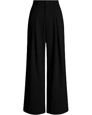 BTFBM Women High Waist Casual Wide Leg Long Palazzo Pants Button Down Loose Business Work Office ... | Amazon (US)