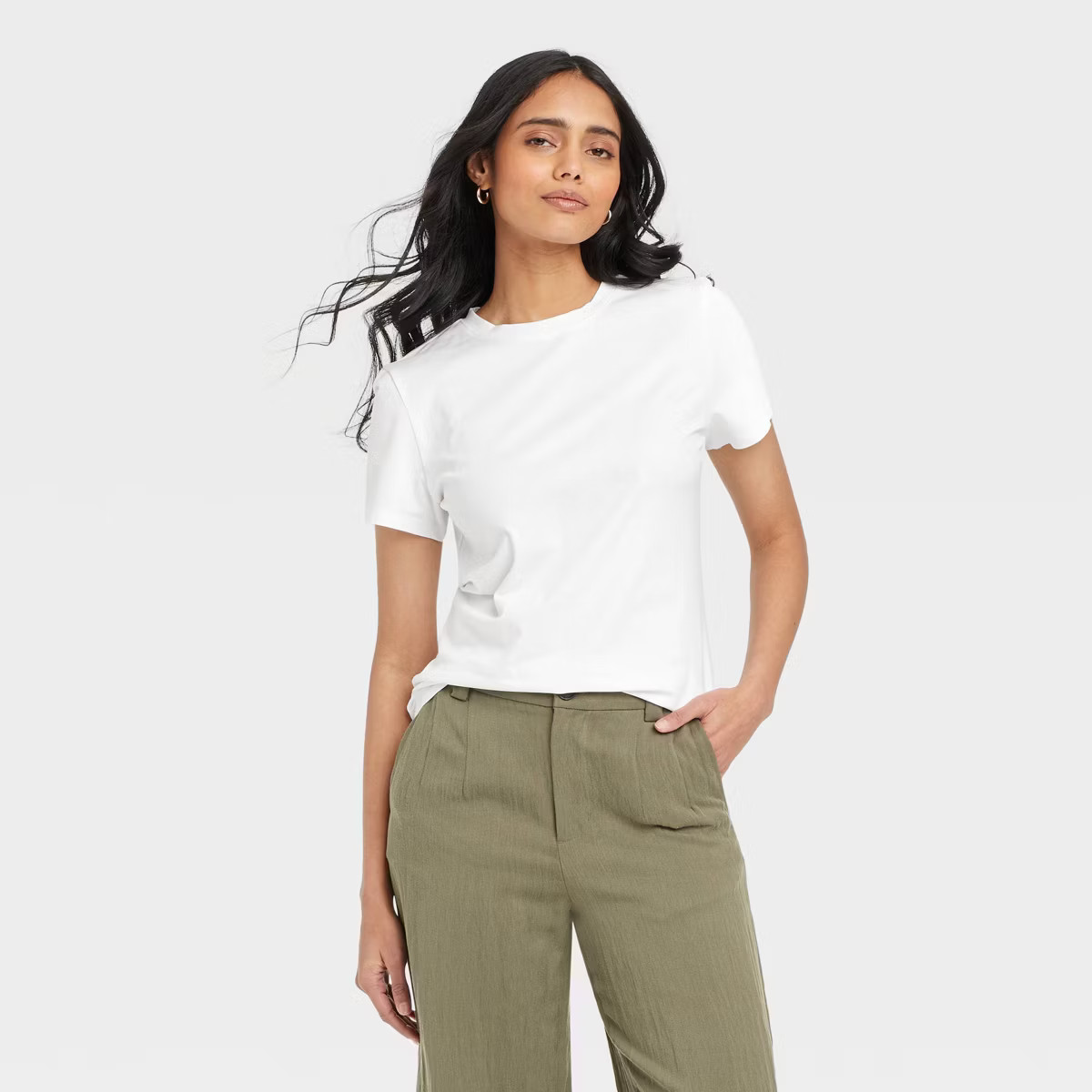 Women's Short Sleeve T-Shirt - A New Day™ White M: Casual Fit, Crew Neck, Lightweight Cotton-Sp... | Target