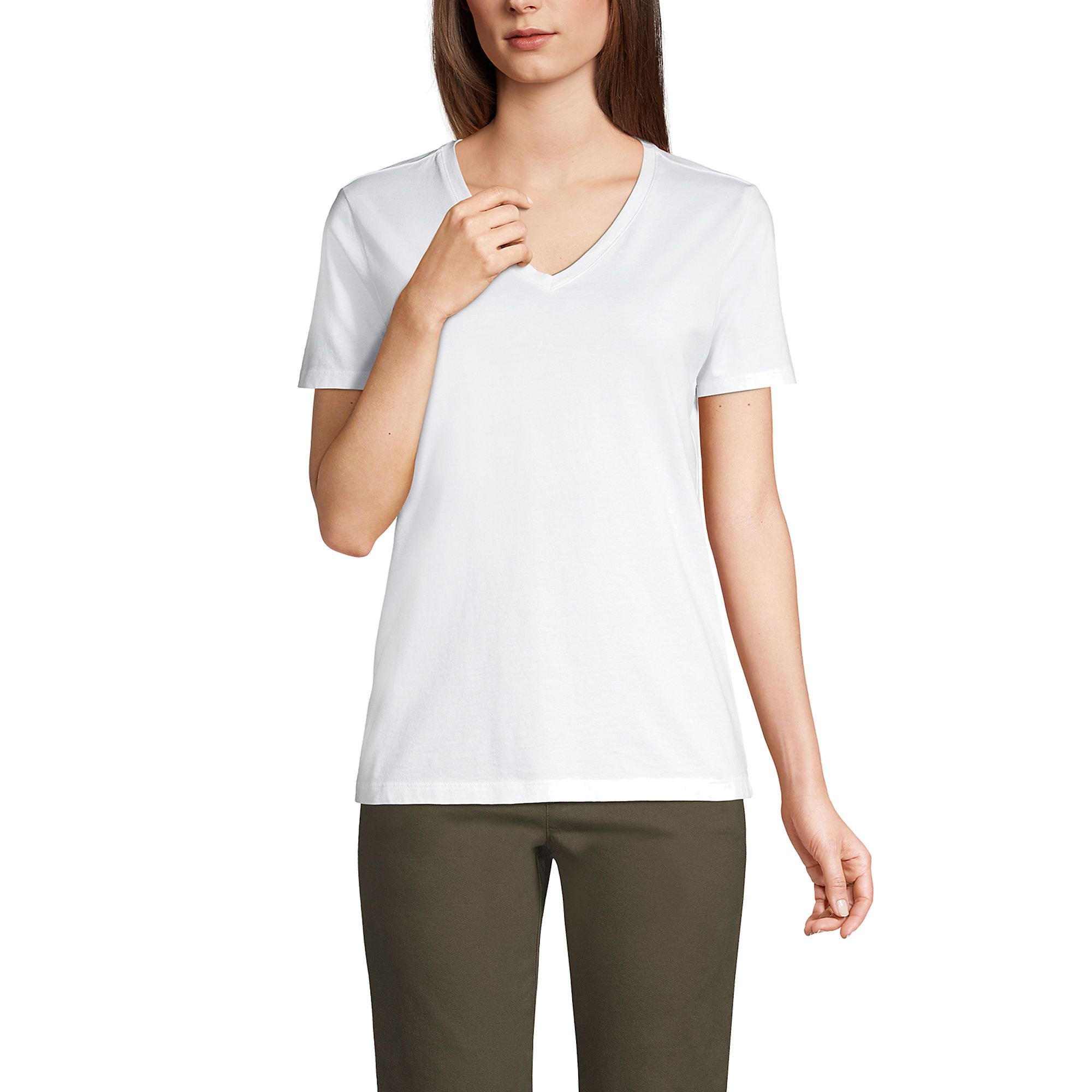 Women's Relaxed Supima Cotton Short Sleeve V-Neck T-Shirt | Lands' End (US)