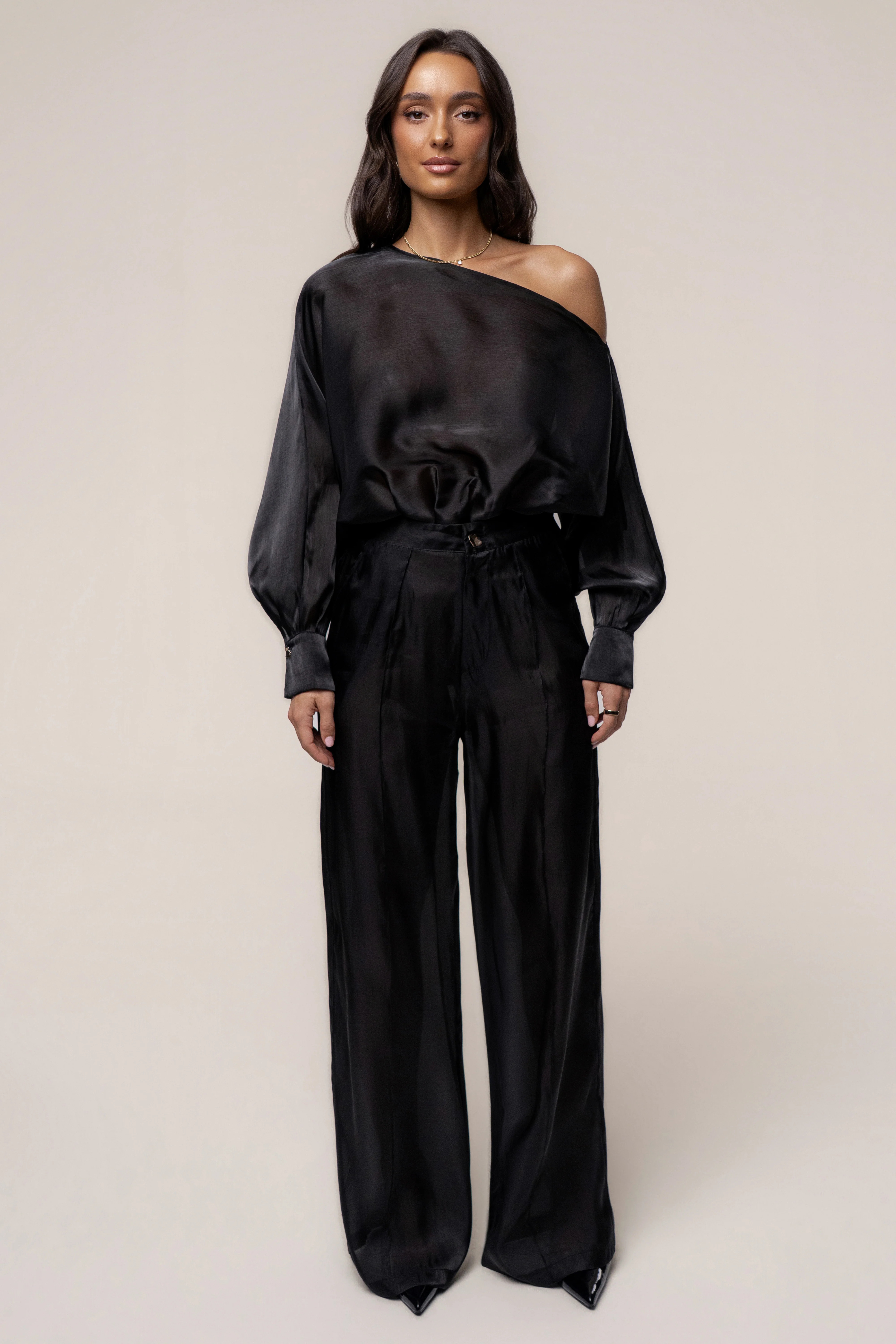 Black Resort Glow Organza Pants | JLUXLABEL US