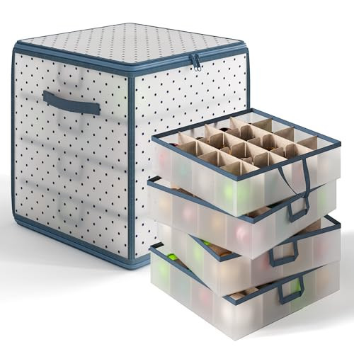 Hearth & Harbor Christmas Ornament Storage Box With 4 Inner Tray Dividers - Plastic Ornament Storage Container For 64 Holiday Ornaments or Decorations | Amazon (US)